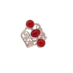 bague argent trois cabochons corail rouge méditerranée
