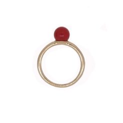 Bague fil argent doré perle corail rouge