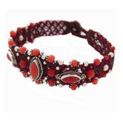 Bracelet macramé, argent et corail rouge