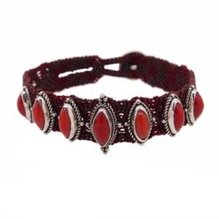 bracelet macramé bali 7 navettes corail rouge méditerranée