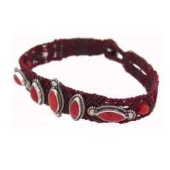 bracelet cabochon ovale corail rouge méditerranée boules et bouton argent