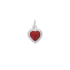 pendentif coeur argent avec cabochon corail rouge méditerranée