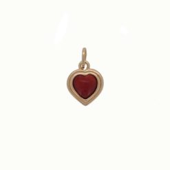 pendentif coeur argent doré avec cabochon corail rouge méditerranée