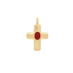 pendentif croix pleine argent doré cabochon corail rouge de méditerranée