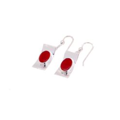 boucles d'oreilles argent motif pagode encastrement ovale corail rouge de méditerranée