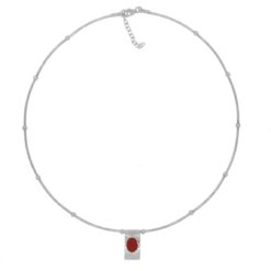 Collier Pagode argent blanc 1 motif corail rouge