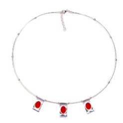 Collier Pagode argent blanc 3 motifs corail rouge