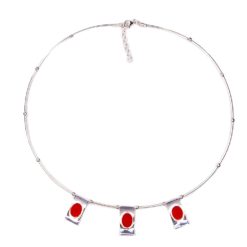 Collier Pagode argent blanc 3 motifs corail rouge
