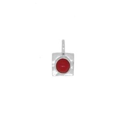 pendentif carré argent martelé cabochon rond corail rouge de méditerranée