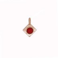 pendentif losange argent doré martelé cabochon corail rouge de méditerranée