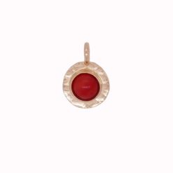 pendentif rond argent doré martelé cabochon corail rouge de méditerranée