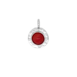 pendentif rond argent martelé cabochon corail rouge de méditerranée