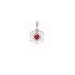 pendentif fleur argent cabochon rond corail rouge de méditerranée petite taille