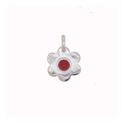 pendentif fleur argent cabochon rond corail rouge de méditerranée taille moyenne