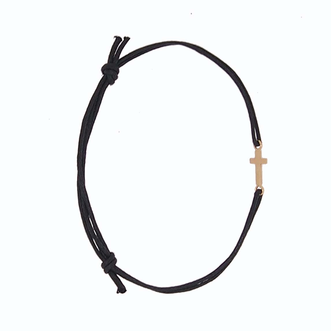 bracelet cordon noir croix or jaune petit modéle