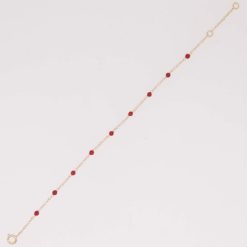 Bracelet chaine or jaune 18k et perles corail rouge de méditerranée fermoir anneau ressort