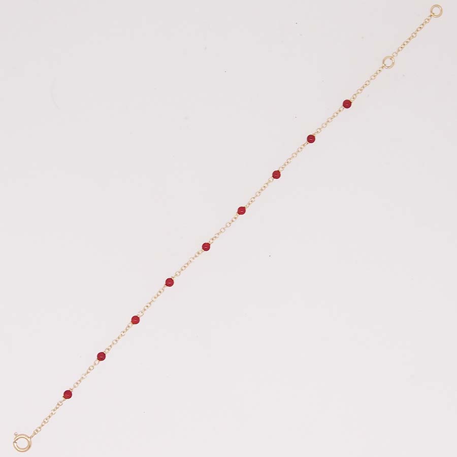 Bracelet chaine or jaune 18k et perles corail rouge de méditerranée fermoir anneau ressort