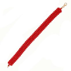 bracelet tissé perles corail rouge de méditerranée fermoir mousqueton or jaune