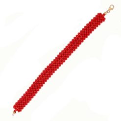 bracelet tissé perles corail rouge de méditerranée fermoir mousqueton or jaune