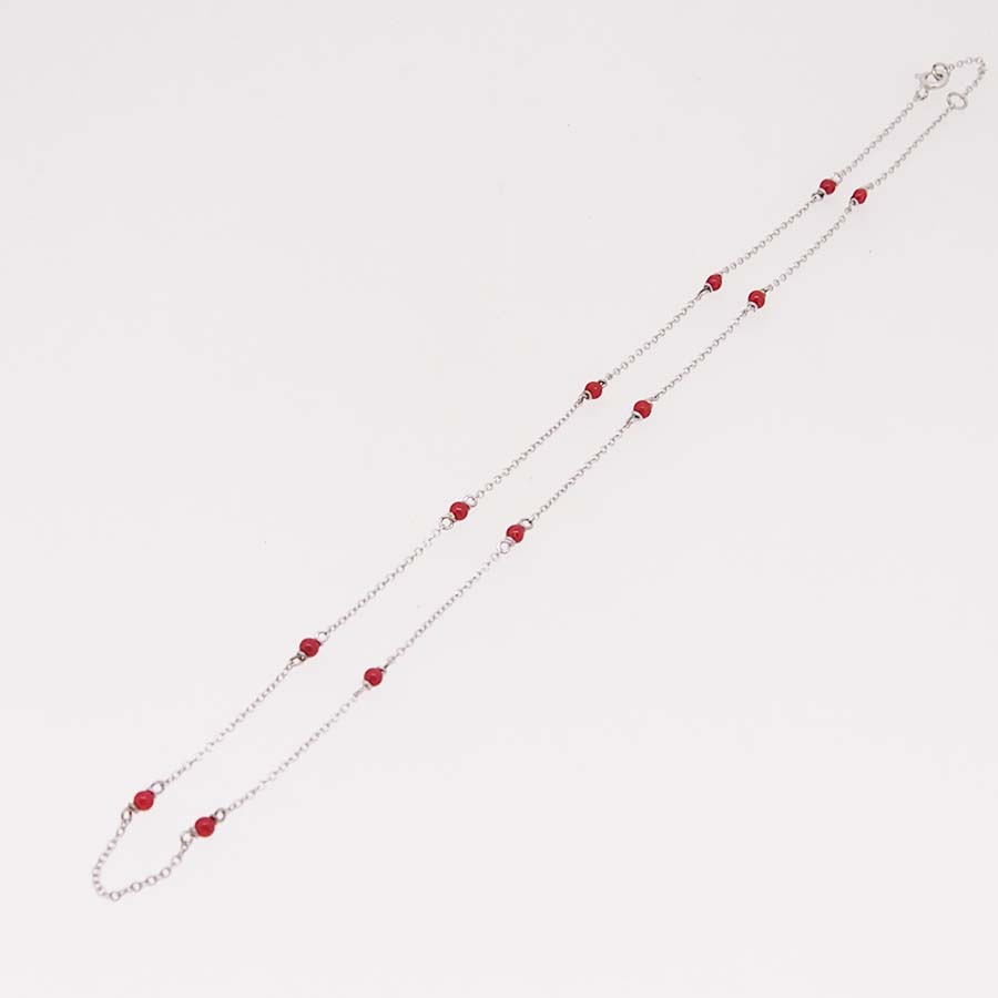 collier chaine or blanc 18k idéal pour bébé perles corail rouge de méditerranée corsica