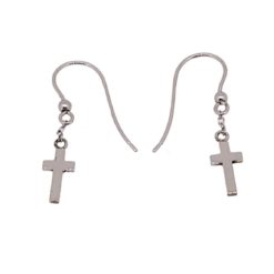 Boucles d'oreilles croix pendantes or blanc 18k.