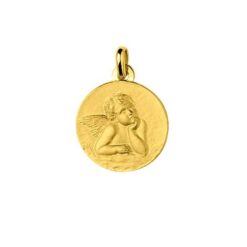 Pendentif médaille en or jaune 18k représentant un ange pensif