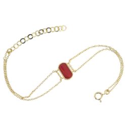 Bracelet argent doré motif ovale avec corail rouge