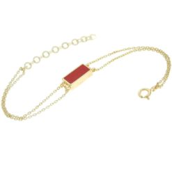 Bracelet argent doré motif rectangle avec corail rouge.