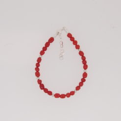 bracelet perles baroquées corail rouge de méditerranée boules chaînettes et fermoir argent