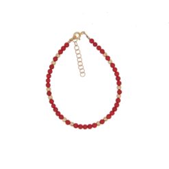 bracelet perles corail rouge de méditerranée boules et fermoir argent doré
