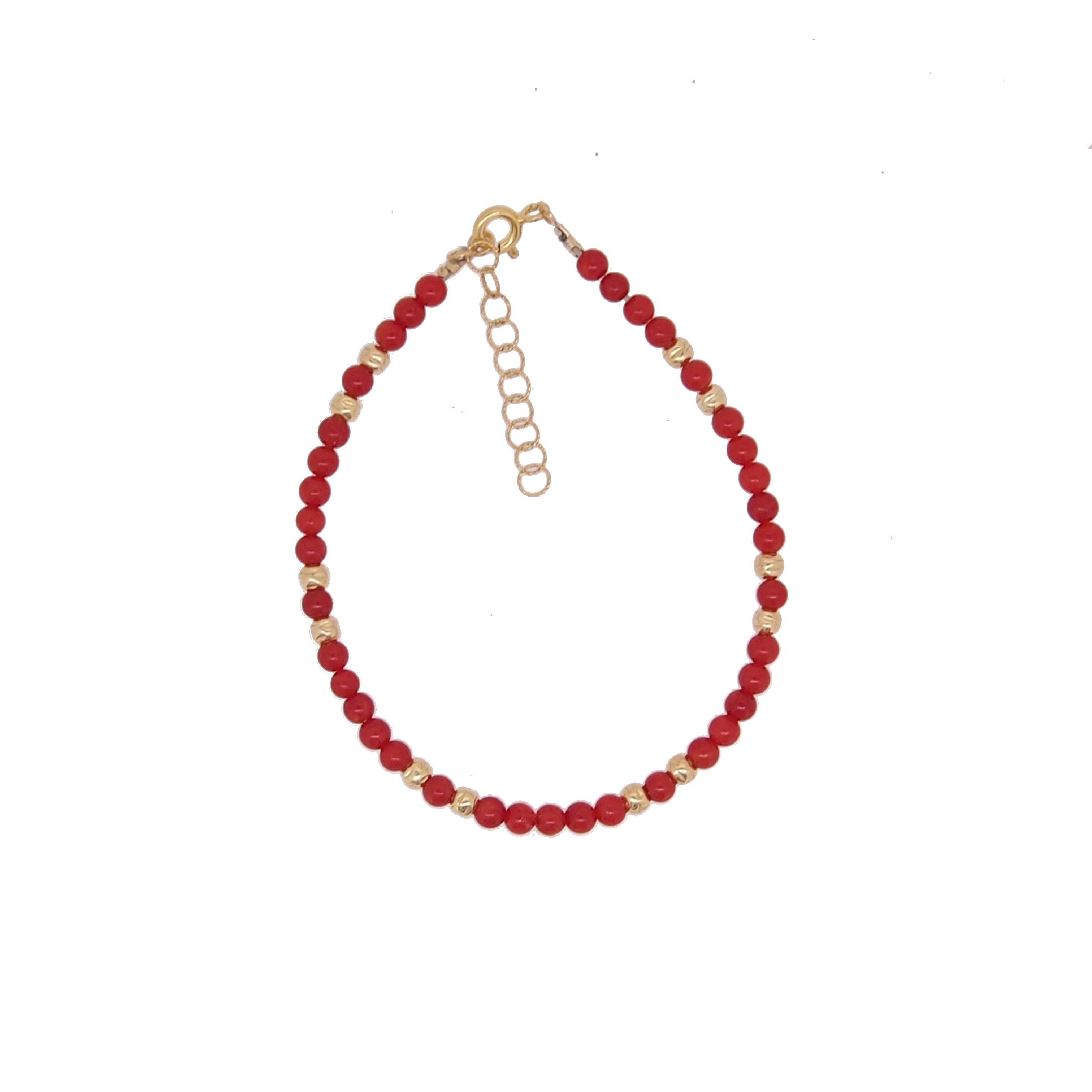bracelet perles corail rouge de méditerranée boules et fermoir argent doré