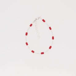 Bracelet tubes corail méditerranée , tubes, boules chaînette et fermoir argent.