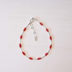 bracelet tubes corail méditerranée et tubes et fermoir argent