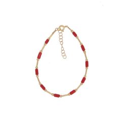 bracelet tubes corail rouge méditerranée tubes boules et fermoir argent doré