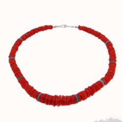 collier rondelles corail rouge de méditerranée corsica et turquoise fermoir argent