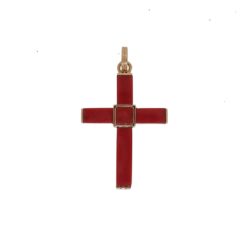 pendentif croix or jaune et corail rouge de méditerranée