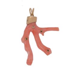 pendentif branche corail rose japon et or jaune