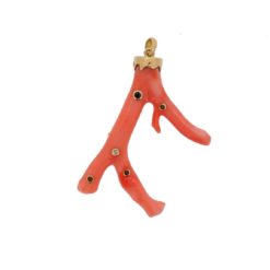 pendentif branche corail rose japon diamants émeraude or jaune