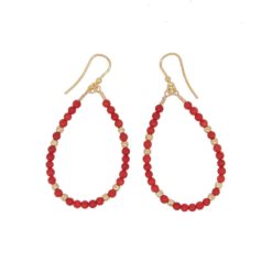 boucles d'oreilles crochets argent doré perles corail rouge méditerranée