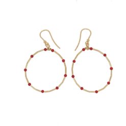 boucles d'oreilles créoles perles corail méditerranée rouge corse tubes argent doré