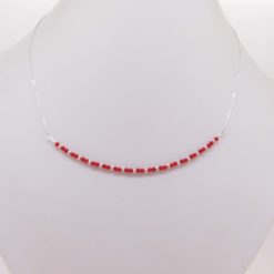 collier perles corail rouge méditerranée boule chaînette et fermoir argent