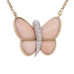 tour de cour or jaune 18k et diamants papillon aile corail rose du japon