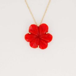 Tour de cou or jaune 18k Fleur en corail rouge.