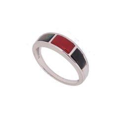 Bague or blanc 18k corail rouge et nacre