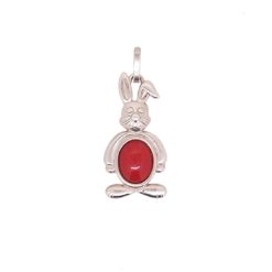 Pendentif lapin argent et corail rouge