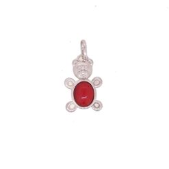 pendentif argent nounours ventre corail rouge méditerranée