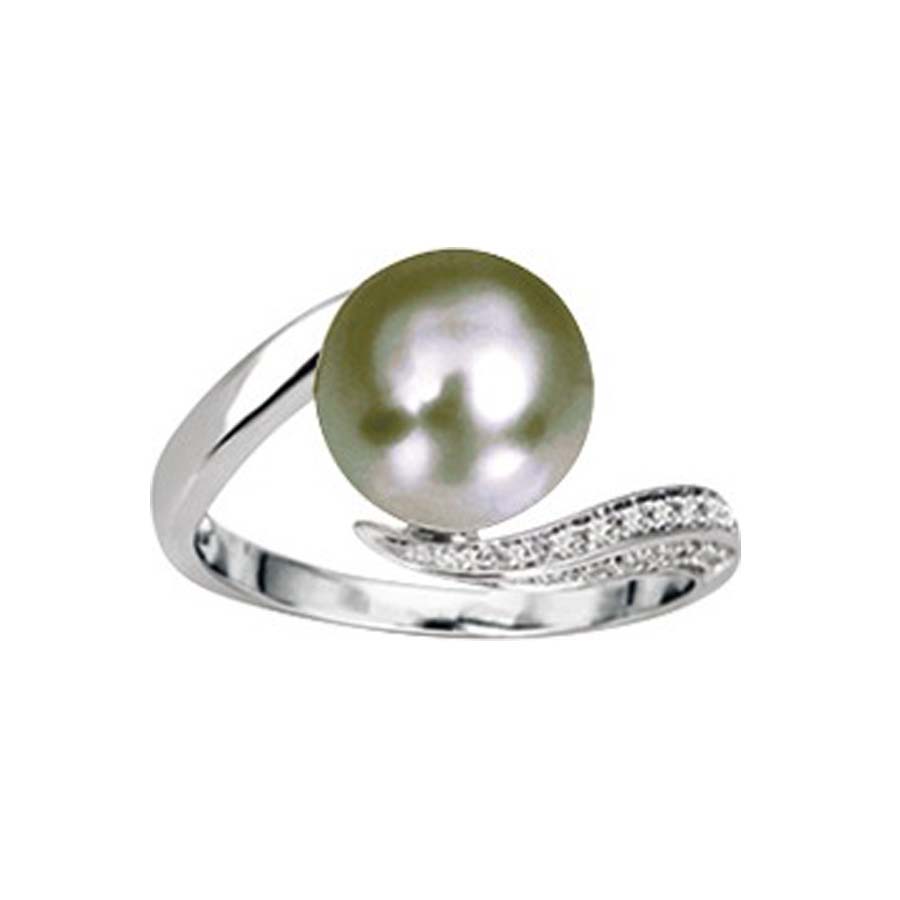 Bague Or Blanc 18k Perle Tahiti Et Diamants La Taillerie Du Corail