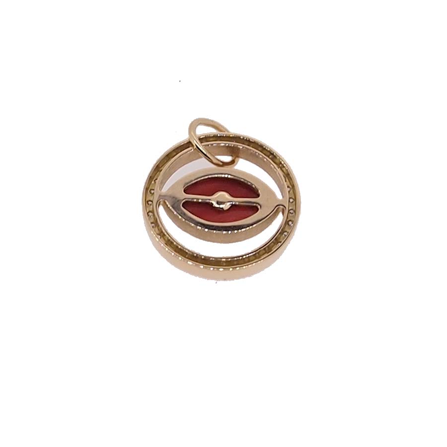Bague Vintage En Or 18 Carats Jaune - Avec Corail Rouge Et Diamants, Marque Italienne, Neuf Avec étiquettes
