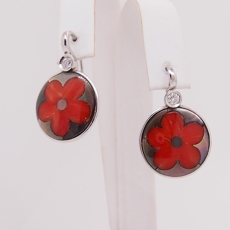 Boucles d'oreilles fantaisie anneau argent fleur de chakras en nacre