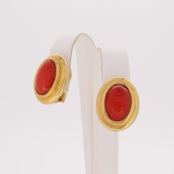 Boucles d'oreilles or jaune 18k et corail rouge Méditerranée